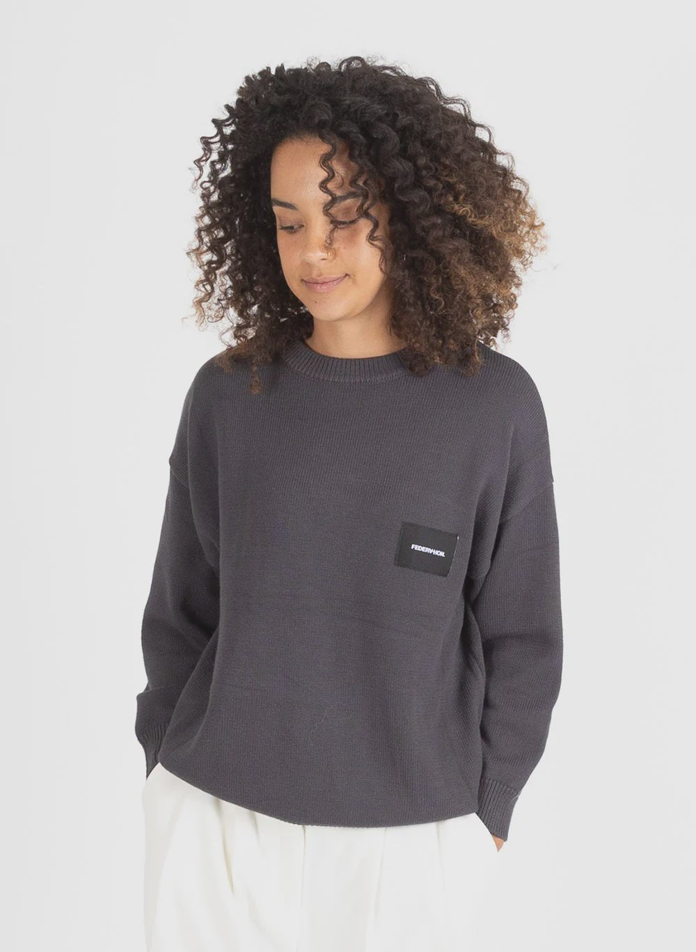 Badge Knit Crew - Charcoal - Chillis & More NZ