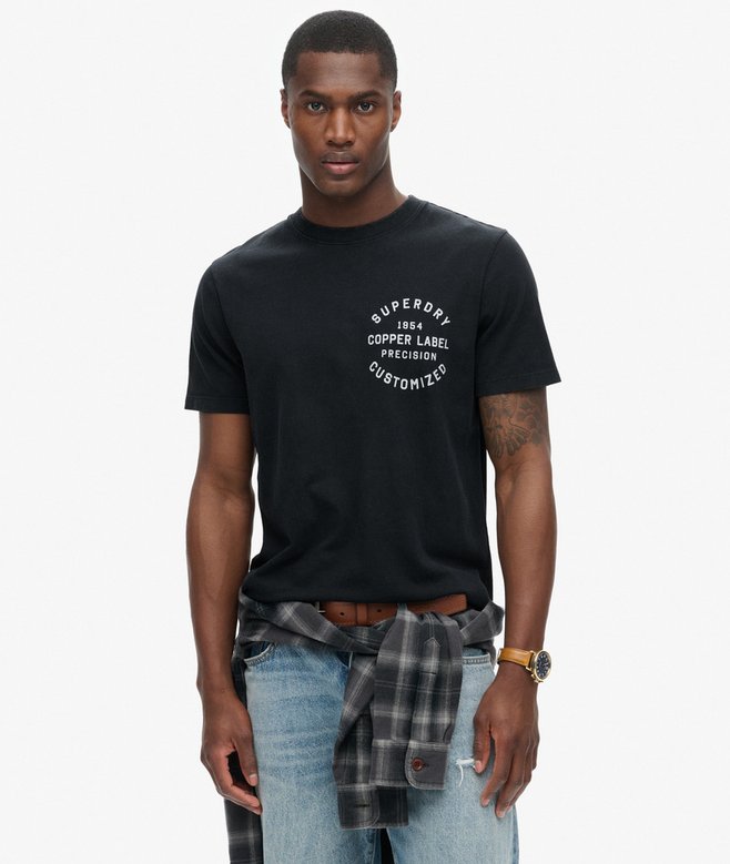 Copper Label Chest Graphic Tee - Jet Black - Chillis & More NZ