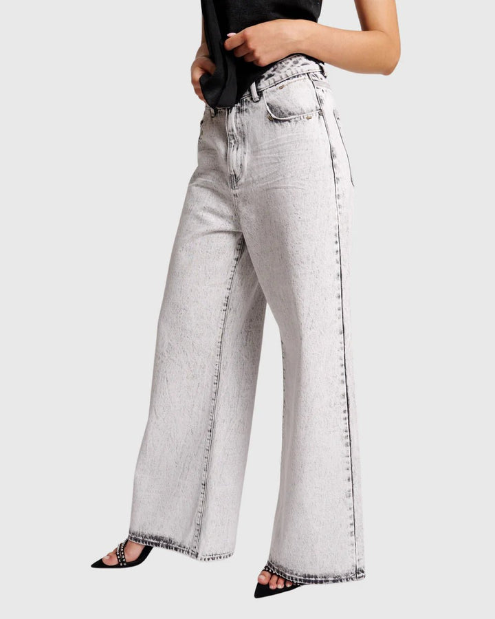 High Waist Love Machines Super Wide Leg Jean - Bianco - Chillis & More NZ