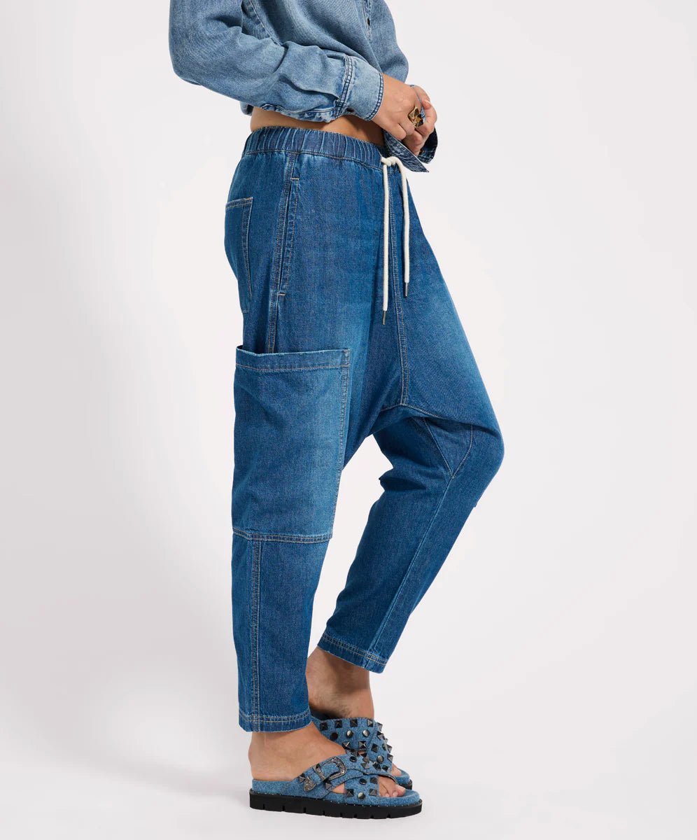 Isla Low Waist Drawstring Harem Denim Jeans - Chillis & More NZ