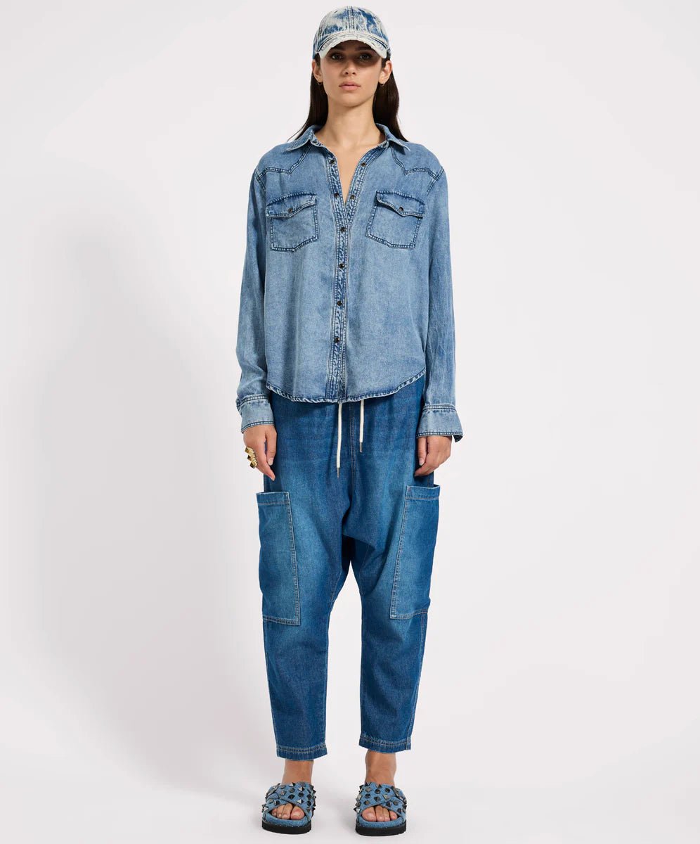 Isla Low Waist Drawstring Harem Denim Jeans - Chillis & More NZ