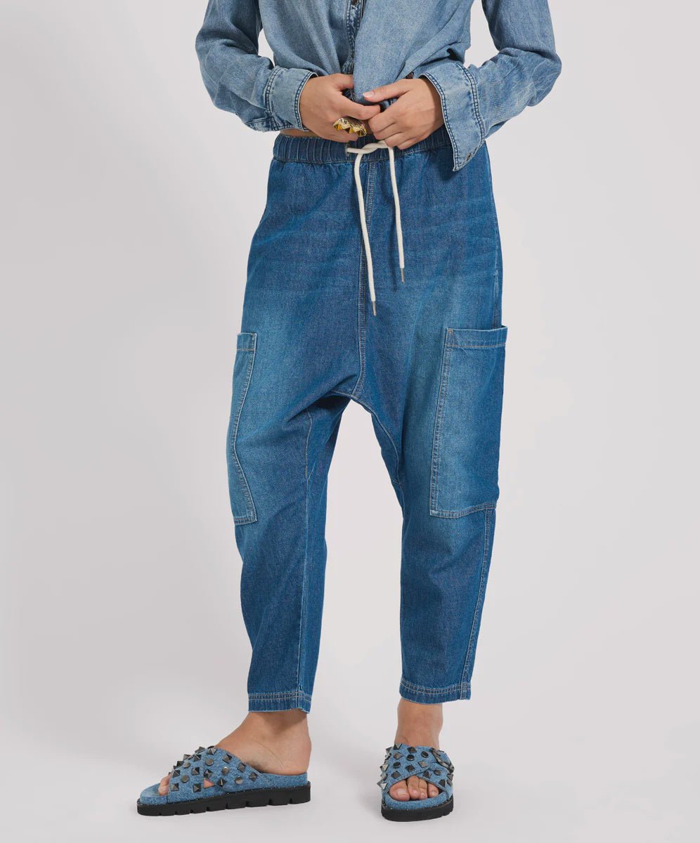 Isla Low Waist Drawstring Harem Denim Jeans - Chillis & More NZ
