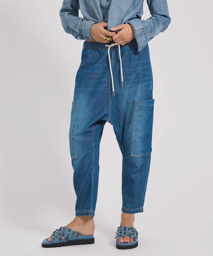 Isla Low Waist Drawstring Harem Denim Jeans - Chillis & More NZ