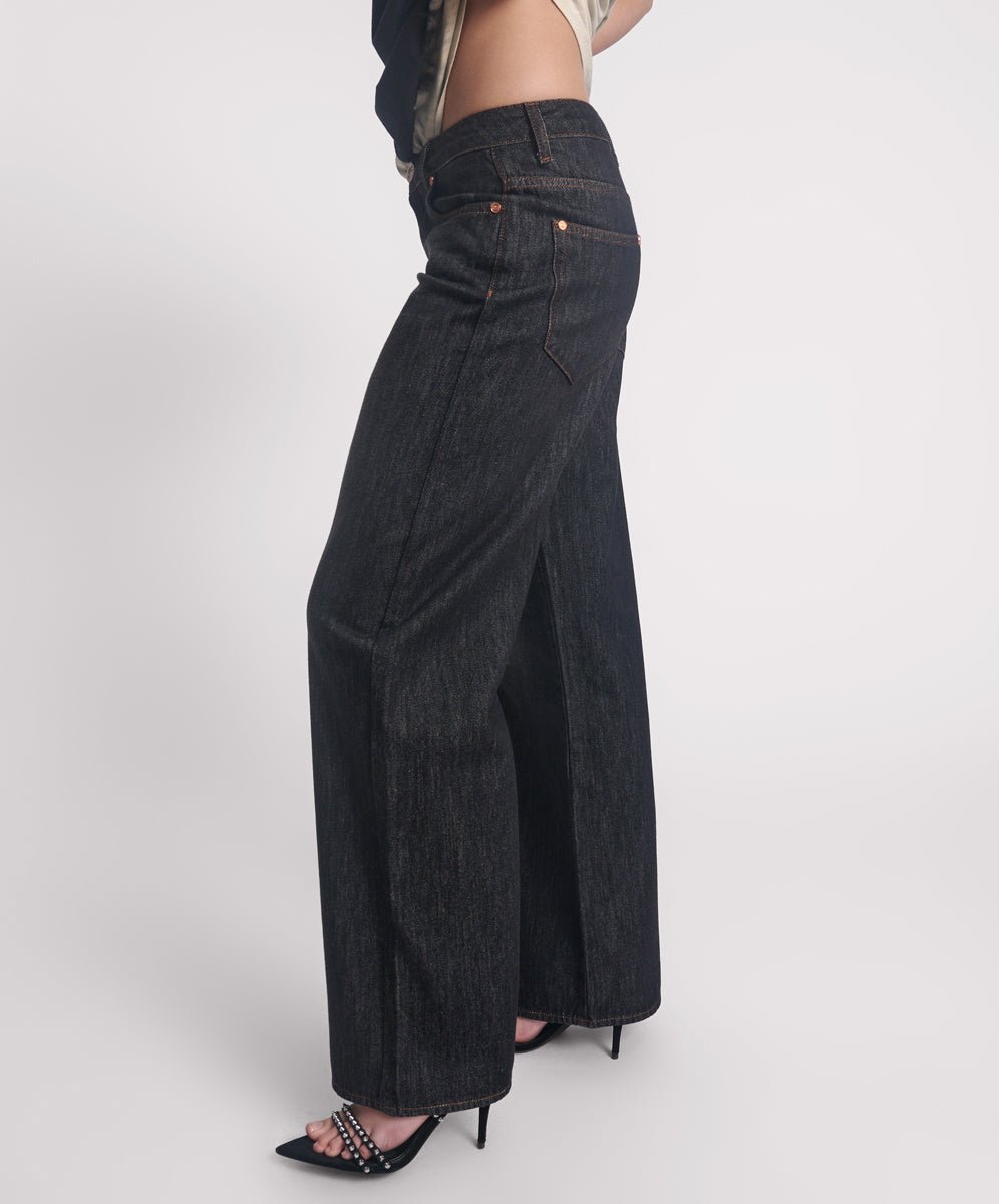 Jacksons Mid Waist Wide Leg Denim Jeans - Raw Black - Chillis & More NZ