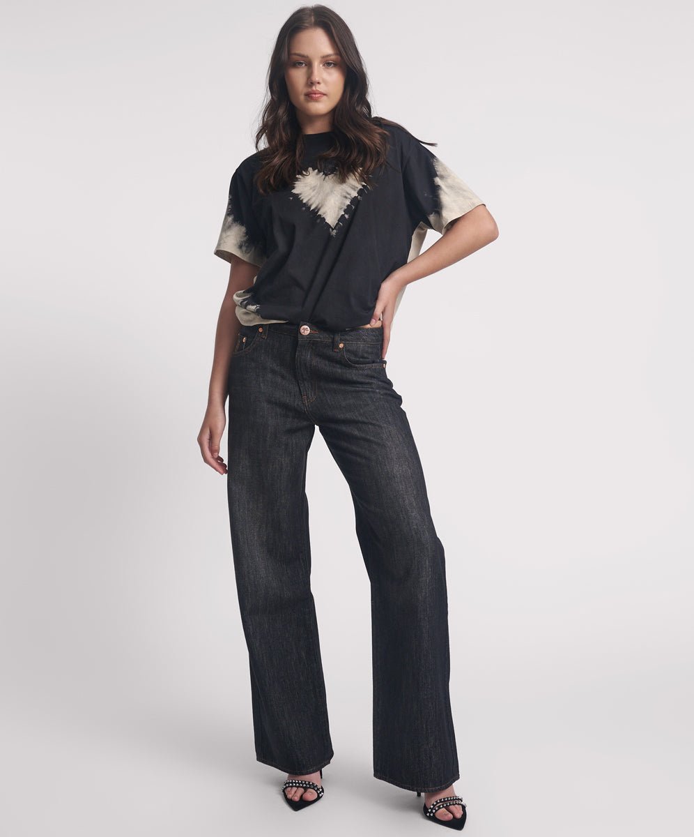 Jacksons Mid Waist Wide Leg Denim Jeans - Raw Black - Chillis & More NZ