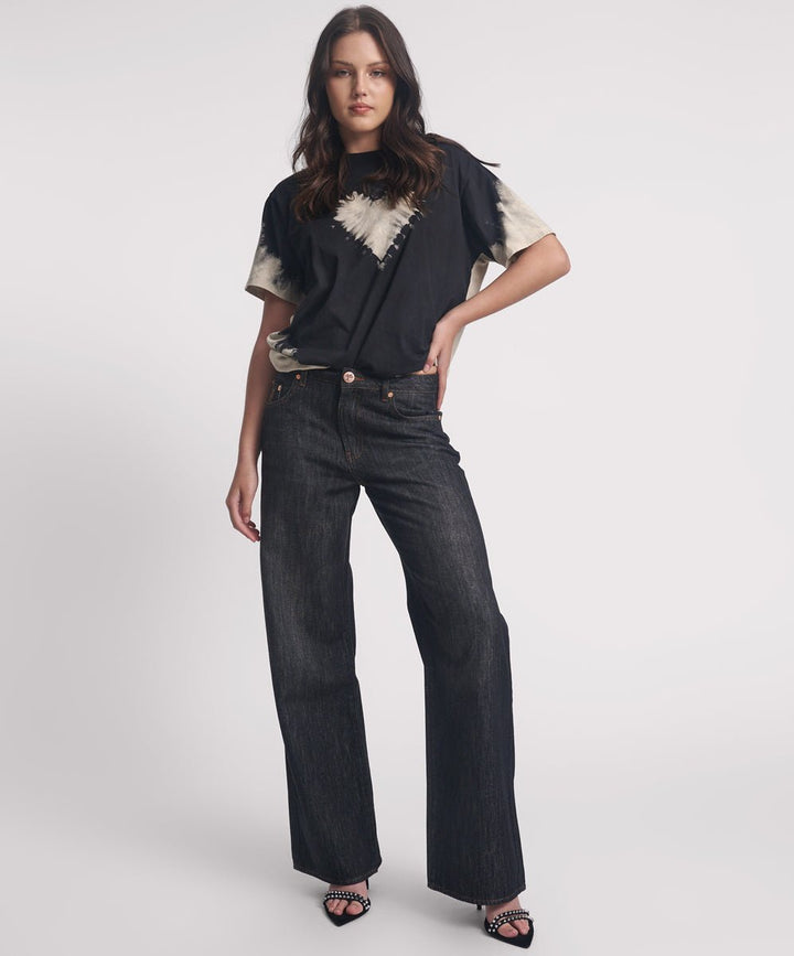 Jacksons Mid Waist Wide Leg Denim Jeans - Raw Black - Chillis & More NZ