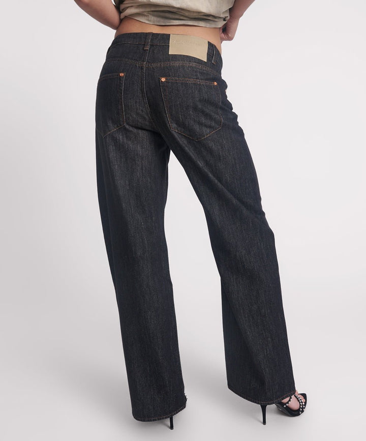 Jacksons Mid Waist Wide Leg Denim Jeans - Raw Black - Chillis & More NZ