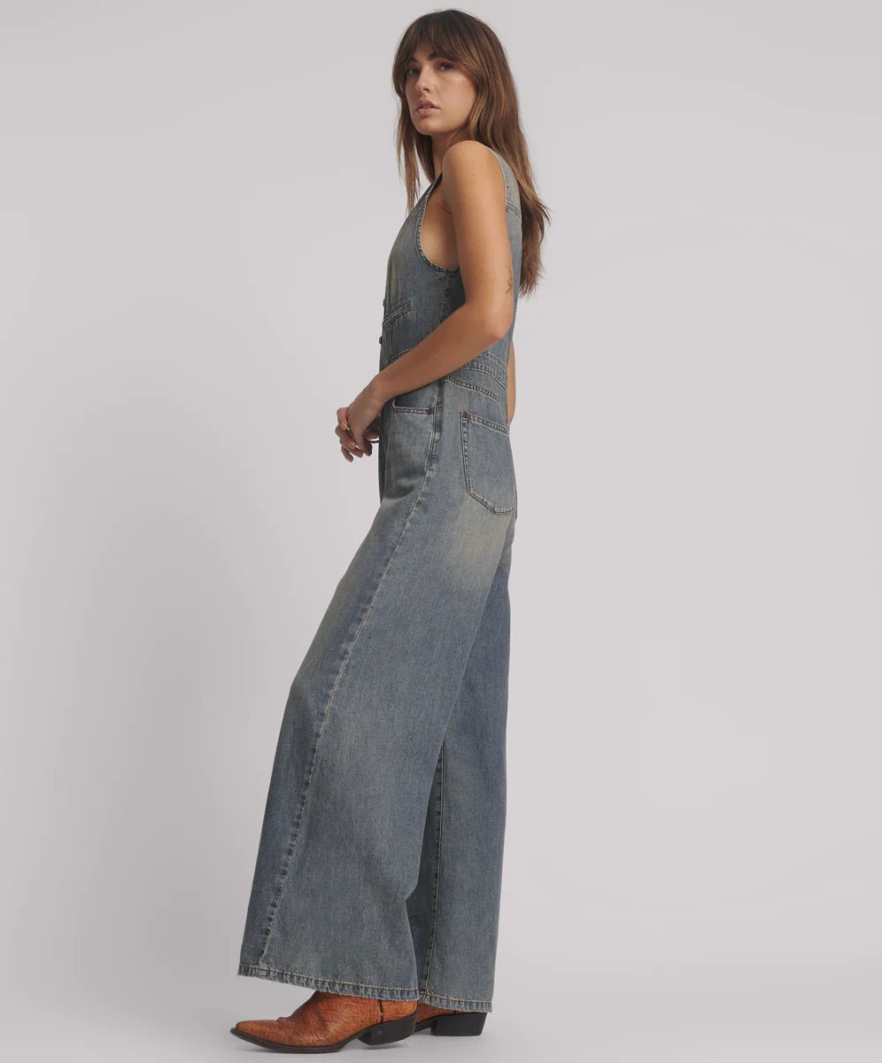 Love Machine Fitted Jumpsuit - Dirty Blue Love - Chillis & More NZ