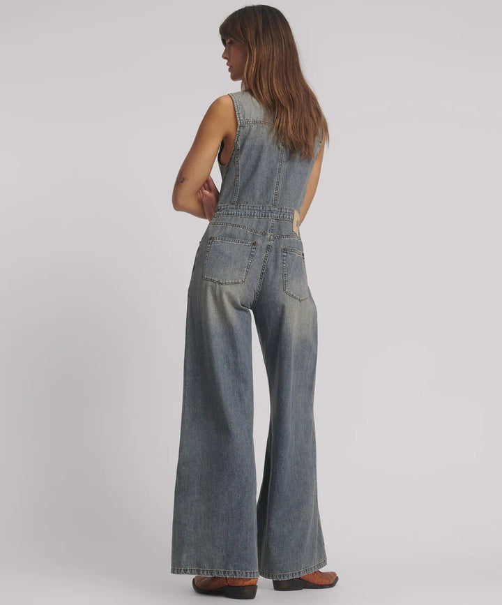 Love Machine Fitted Jumpsuit - Dirty Blue Love - Chillis & More NZ