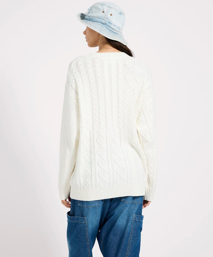 Mixed Cable Cotton Knit Sweater - Cream - Chillis & More NZ