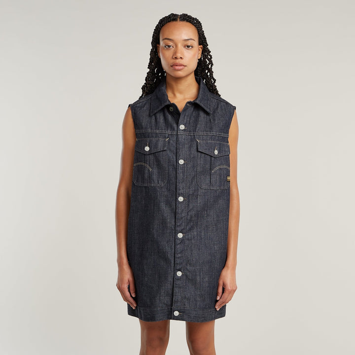 Oversized Sleeveless Dress - Raw Denim - Chillis & More NZ