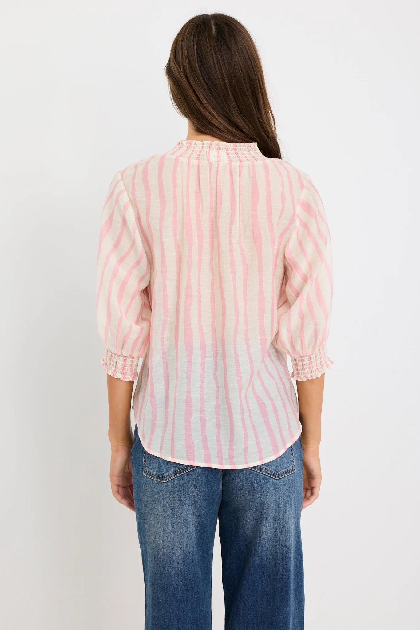 Precisian Blush Stripe High Neck SS Top - Blush Stripe - Chillis & More NZ
