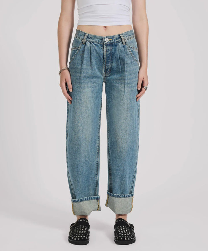 Smiths Low Waist Wide Leg Tailored Denim Jean - Used Blue - Chillis & More NZ