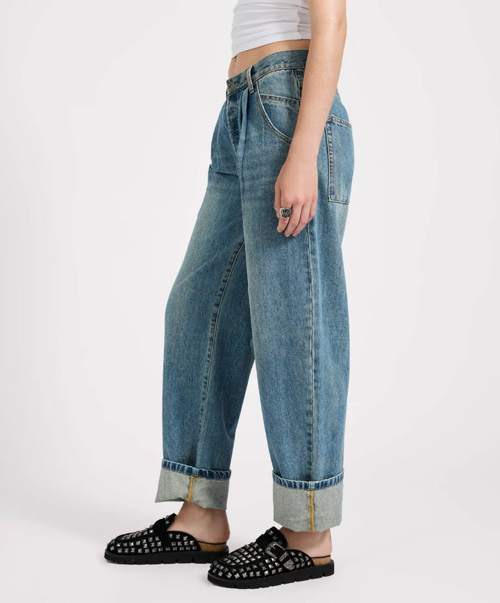 Smiths Low Waist Wide Leg Tailored Denim Jean - Used Blue - Chillis & More NZ