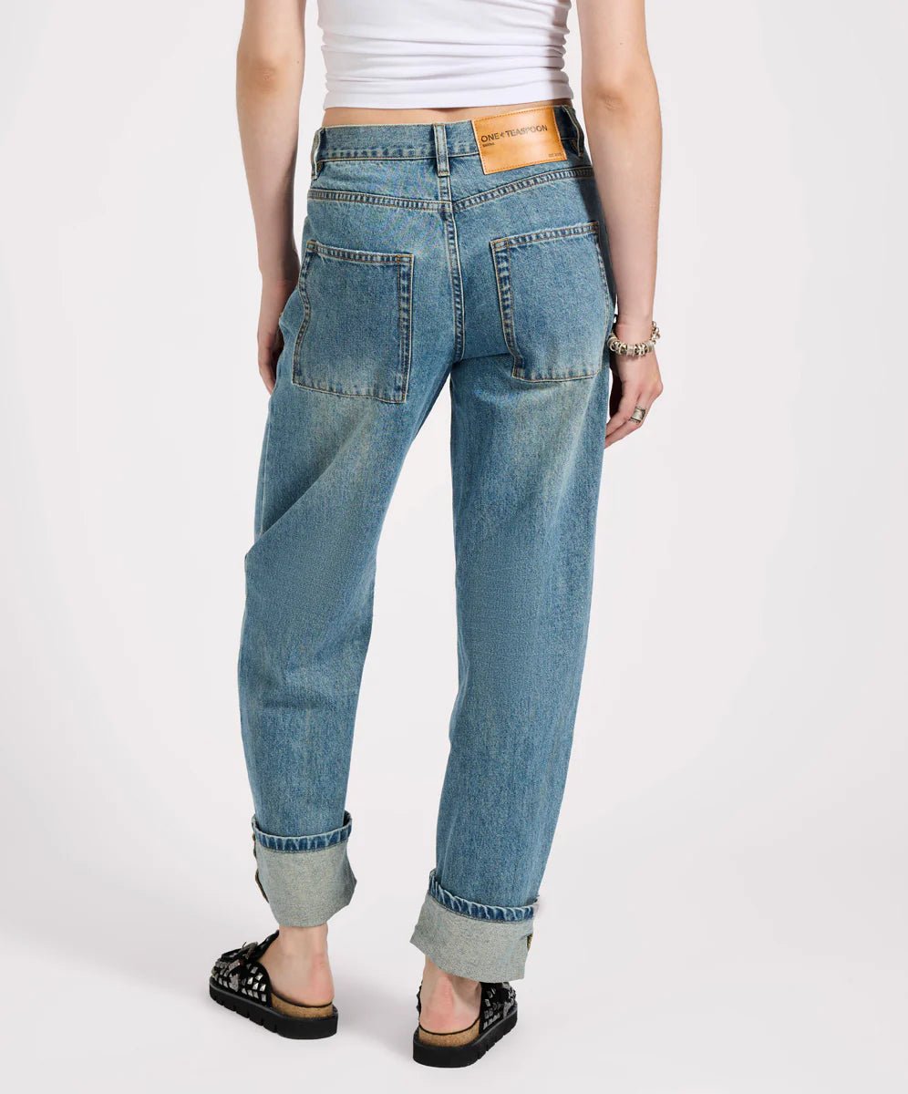 Smiths Low Waist Wide Leg Tailored Denim Jean - Used Blue - Chillis & More NZ
