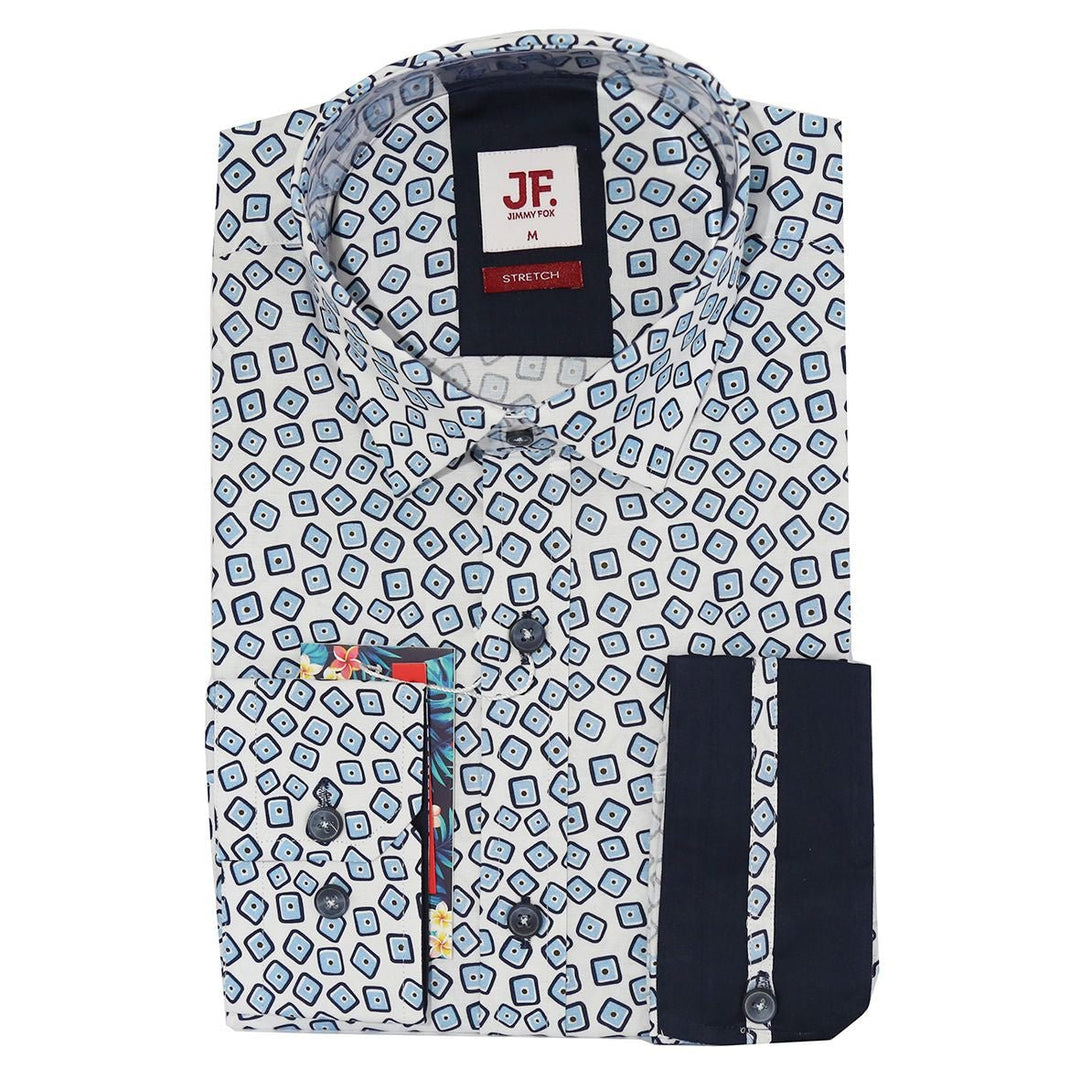 Blue Square Print LS Shirt - Chillis & More NZ