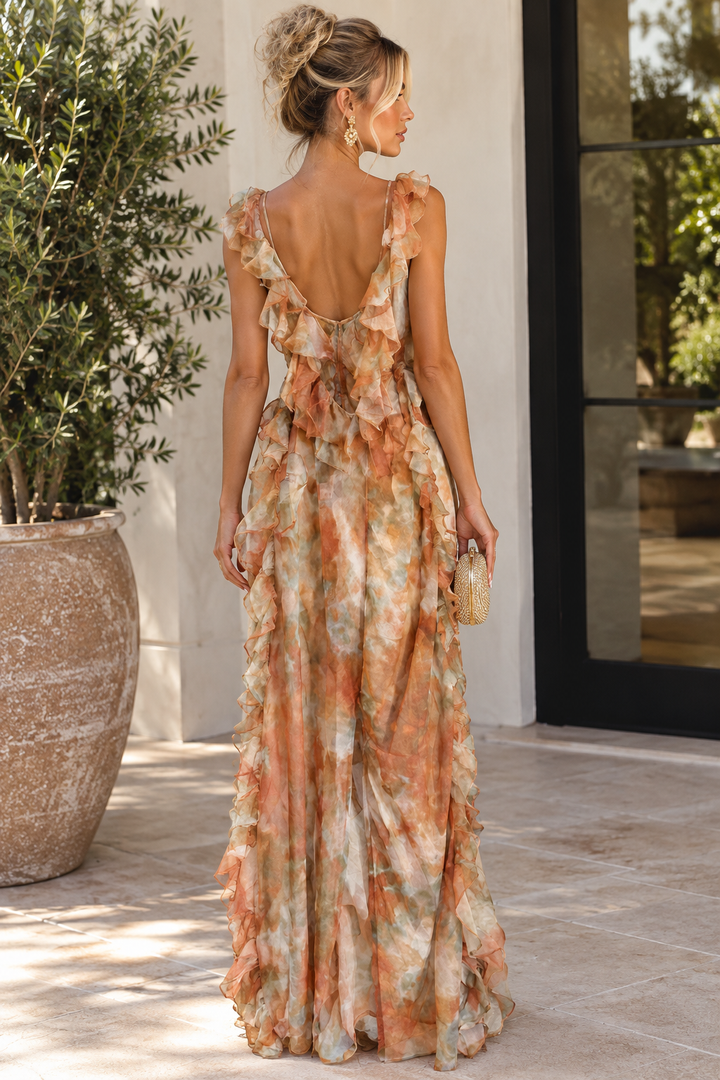 Watercolour Maxi Dress - Rust Haze