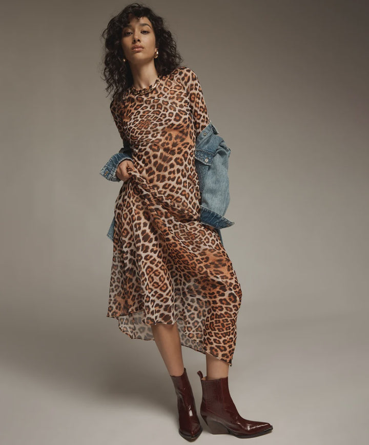 Ziggy Long Sleeve Slip Dress - Leopard