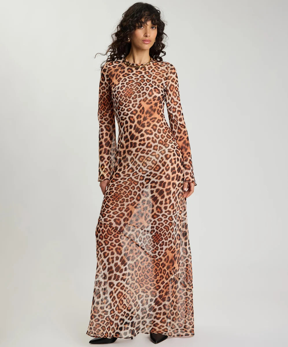 Ziggy Long Sleeve Slip Dress - Leopard