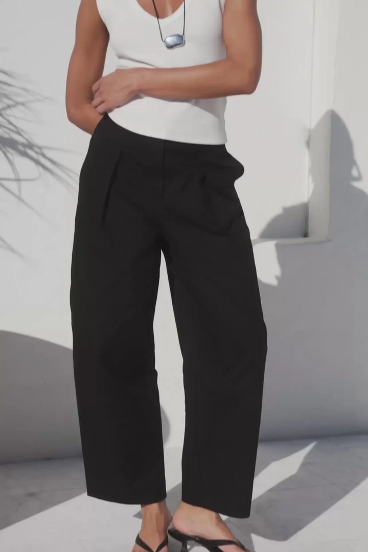 Manifesto Black Barrel Pleat Front Pants