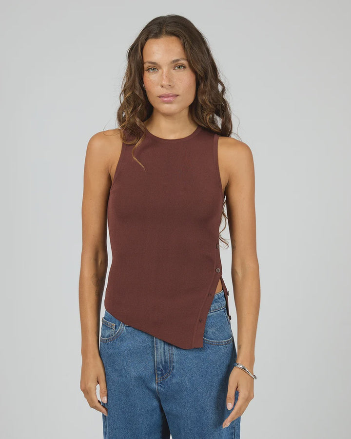 Ollie Button Down Knit Tank - Cherry