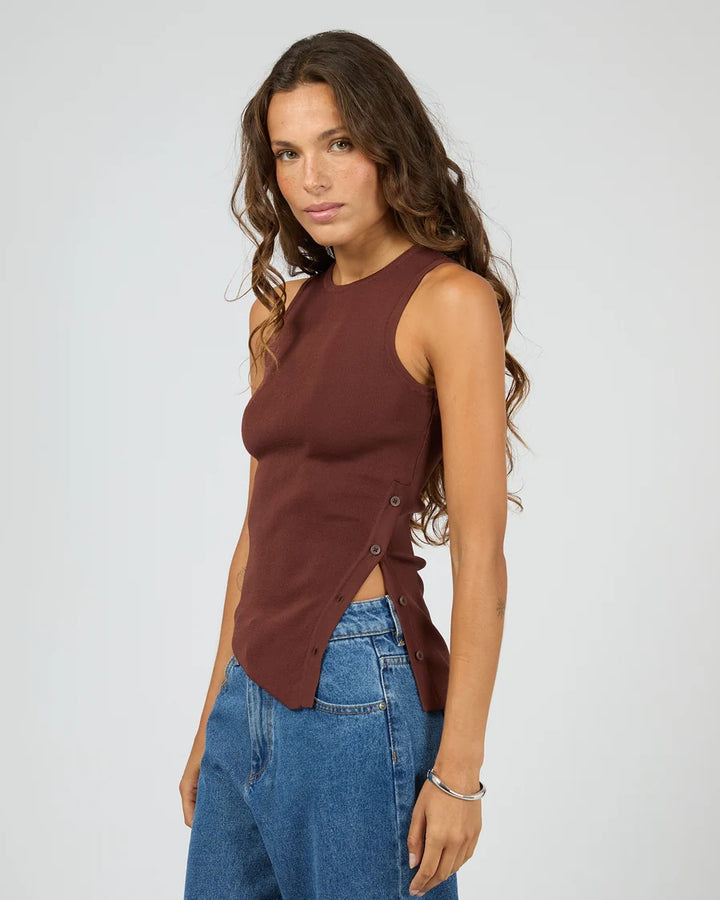 Ollie Button Down Knit Tank - Cherry