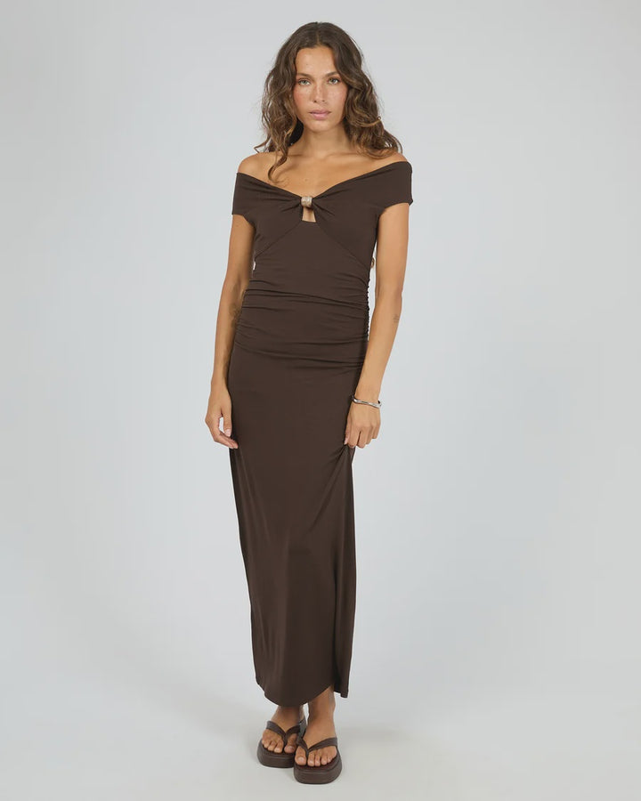 Atlas Off Shoulder Maxi Dress - Chocolate