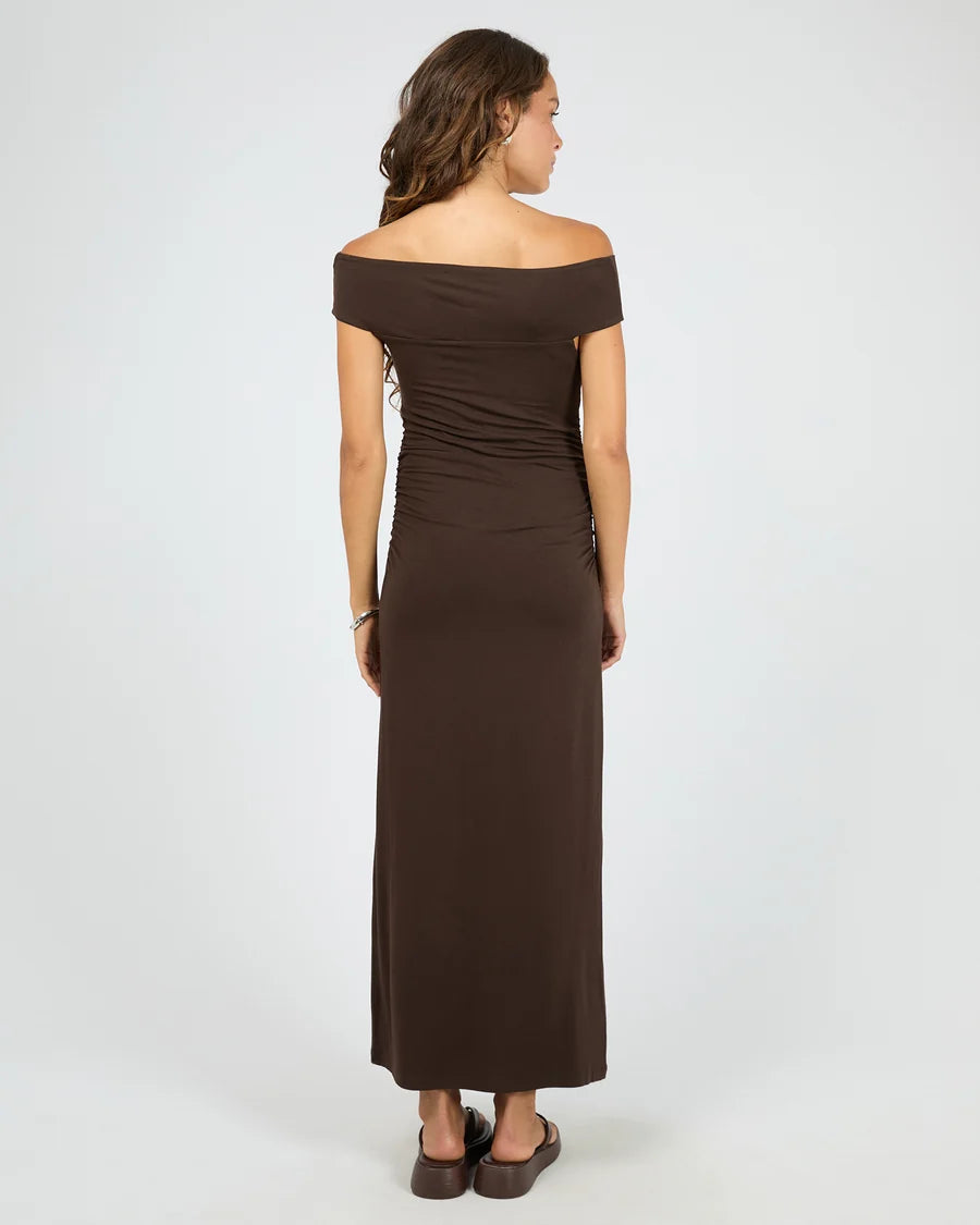 Atlas Off Shoulder Maxi Dress - Chocolate