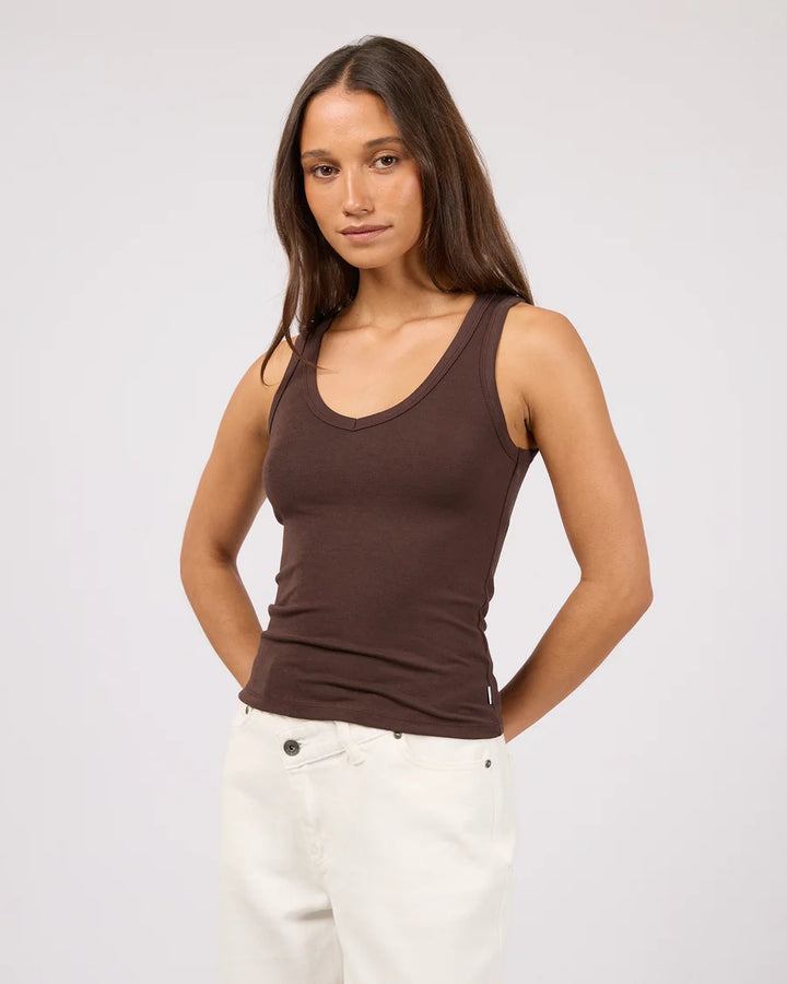 Luxe Rib Vee Tank - Chocolate