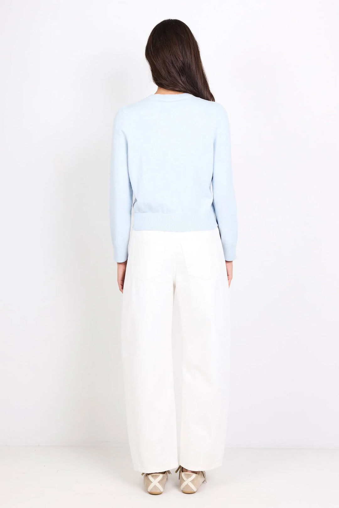 Autograph Ice Bue Soft Fine Gauge Crewneck Cardigan