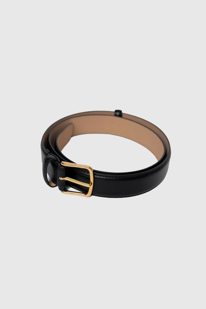 Belle Black Leather Gold Buckle Belt - Black