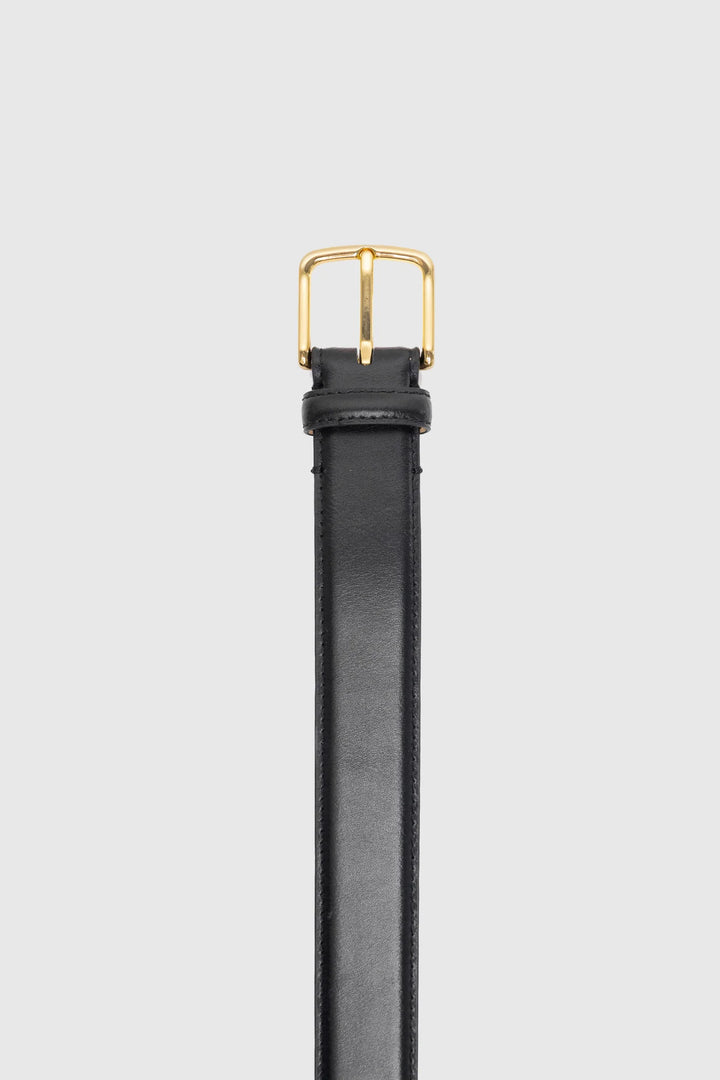 Belle Black Leather Gold Buckle Belt - Black