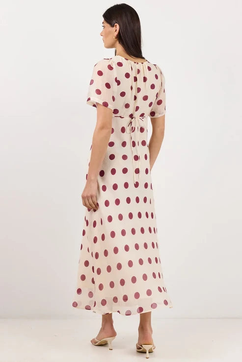 Centrestage Polka Dot Twist Front SS Maxi Dress