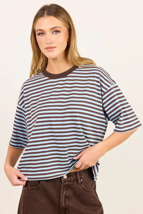 Cohesion Ice Blue Chocolate Stripe Oversized Tee