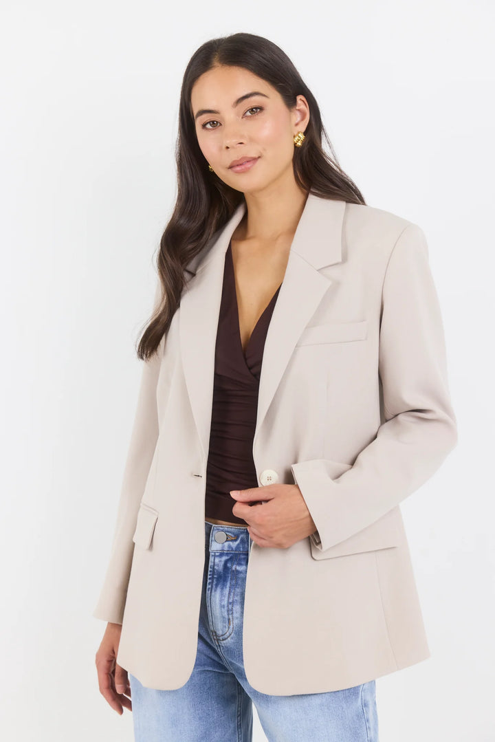 Confine Taupe Buttoned Sleeve Blazer