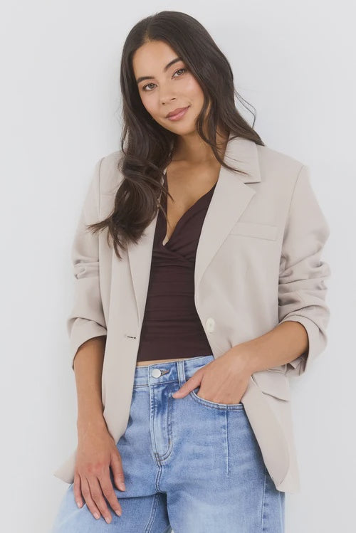 Confine Taupe Buttoned Sleeve Blazer