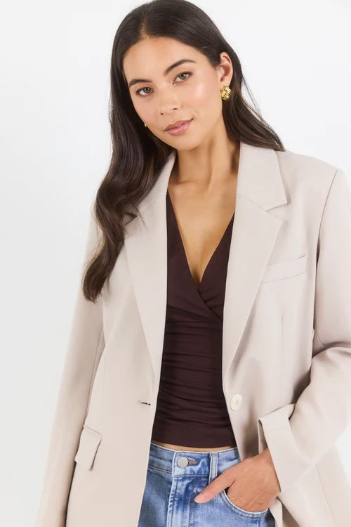 Confine Taupe Buttoned Sleeve Blazer
