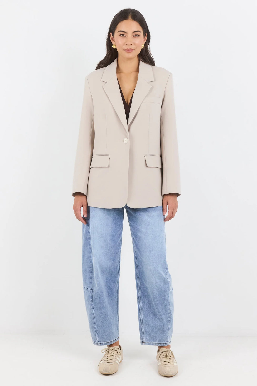 Confine Taupe Buttoned Sleeve Blazer