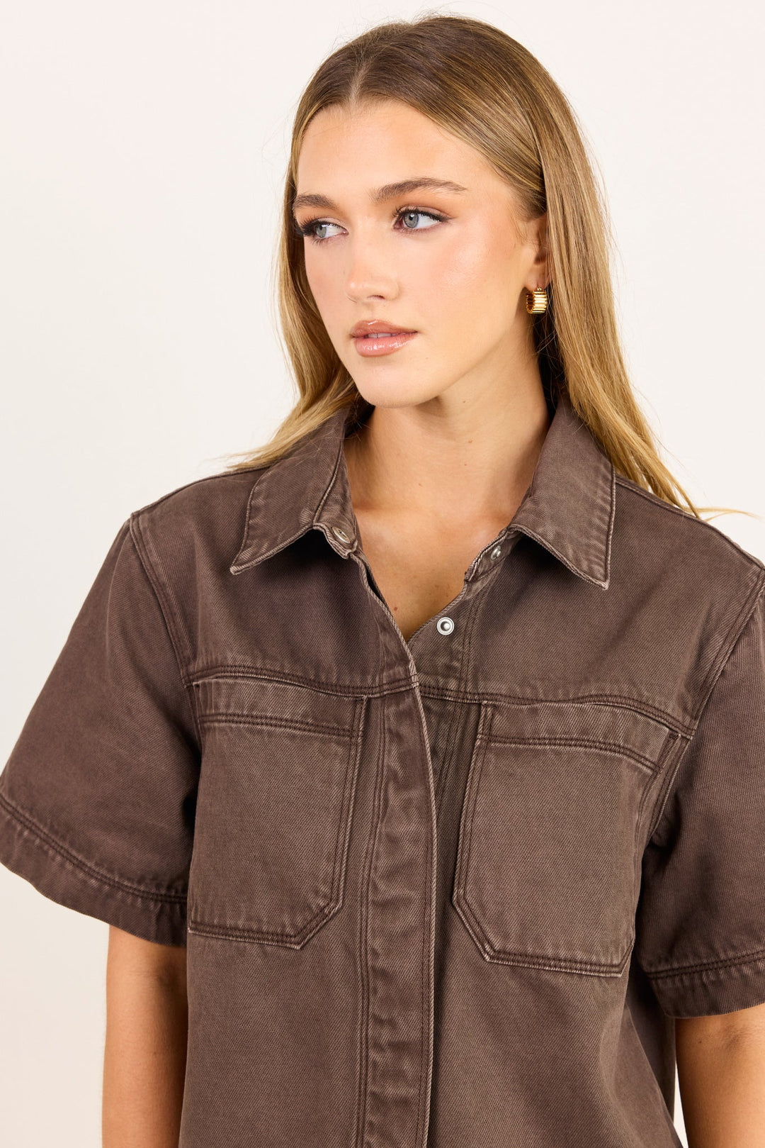Crucial Mocha Denim Short Sleeve Shacket
