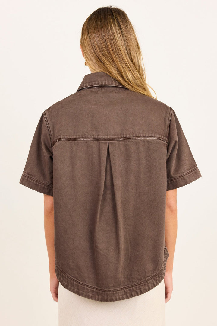 Crucial Mocha Denim Short Sleeve Shacket