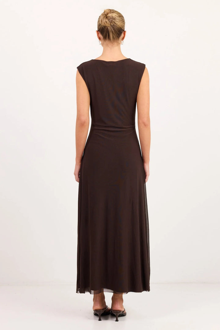 Frame Chocolate Mesh Sleeveless Maxi Dress