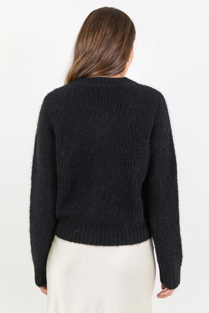 Highlight Black Mohair Blend Crewneck Cardigan