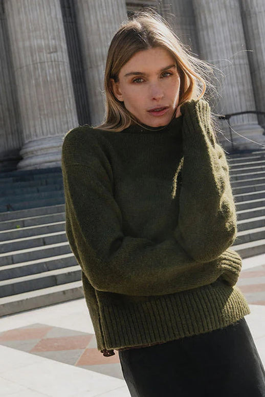 Huddle Khaki High Neck Knit Jumper