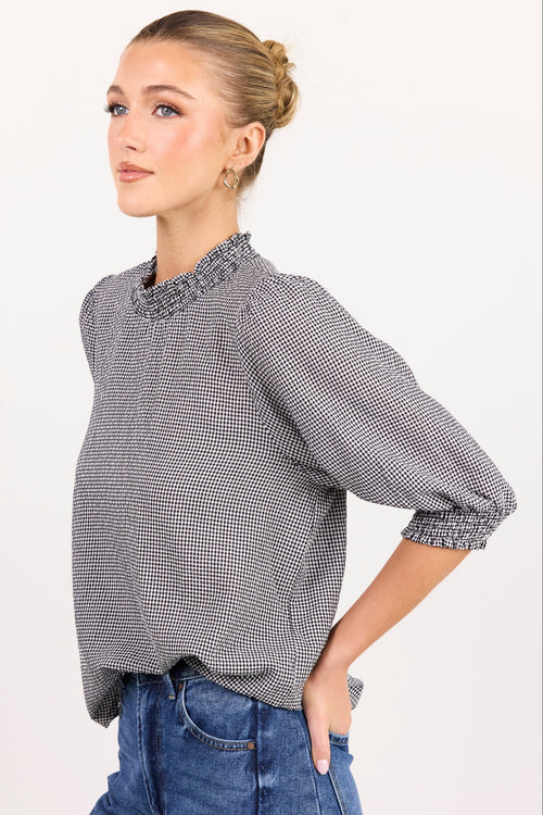 Influential Black Grey Mini Gingham High Neck Top