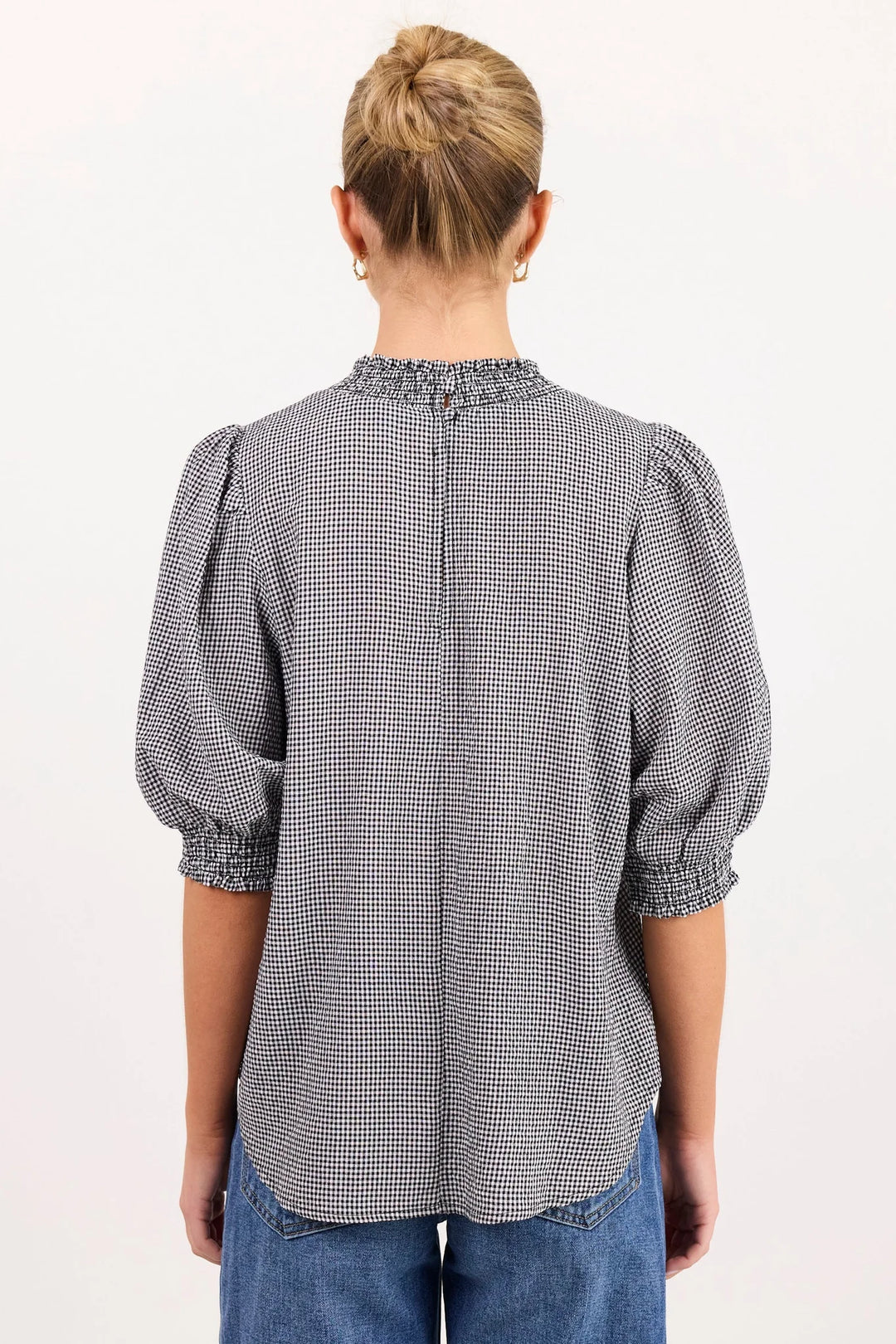 Influential Black Grey Mini Gingham High Neck Top