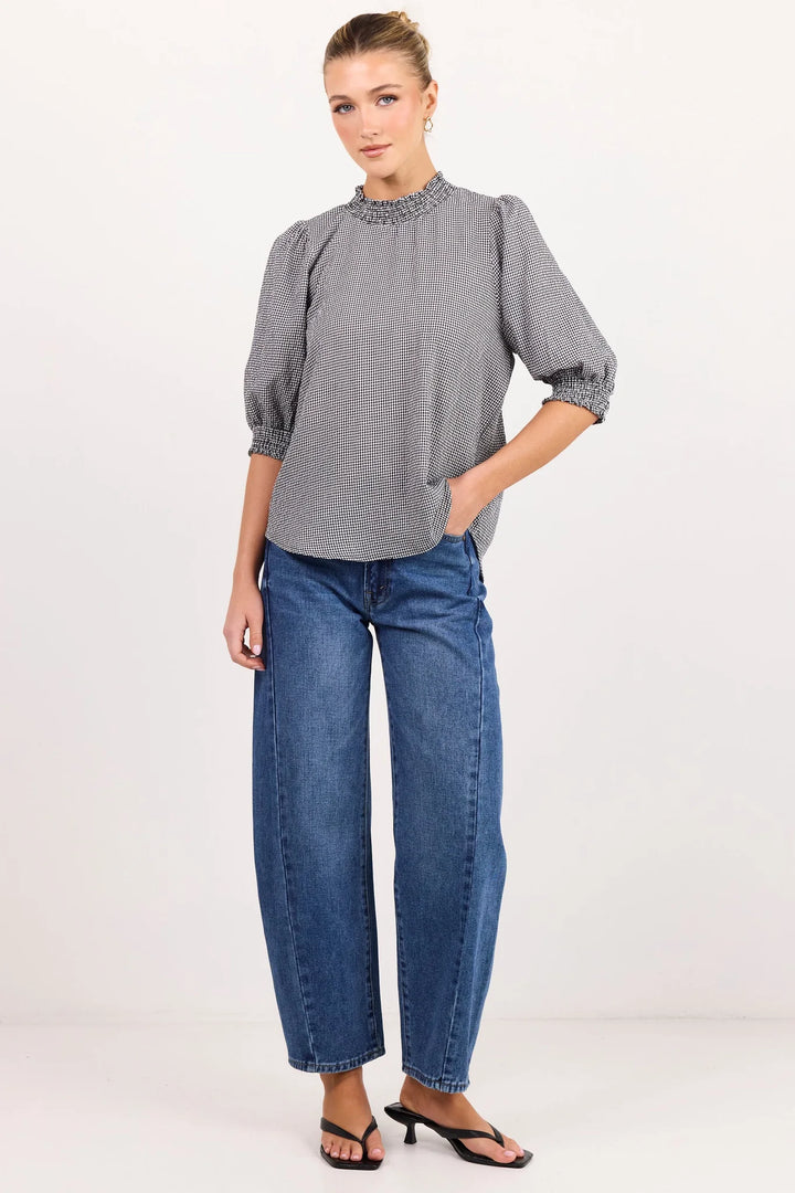 Influential Black Grey Mini Gingham High Neck Top
