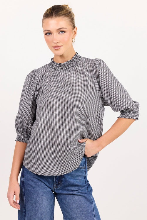 Influential Black Grey Mini Gingham High Neck Top