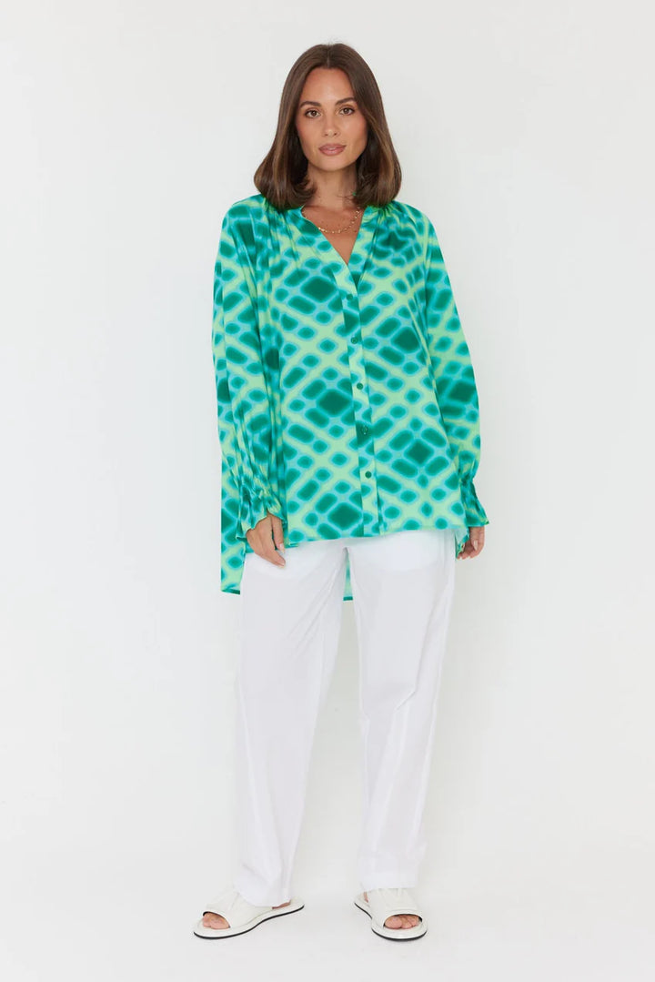 Meeka Blouse - Emerald Blue Cross Hatch