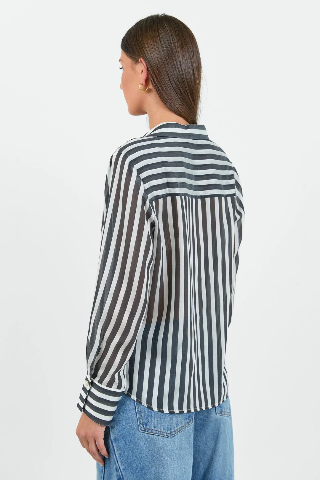 Narrative Black Stripe Semi Sheer  Shirt