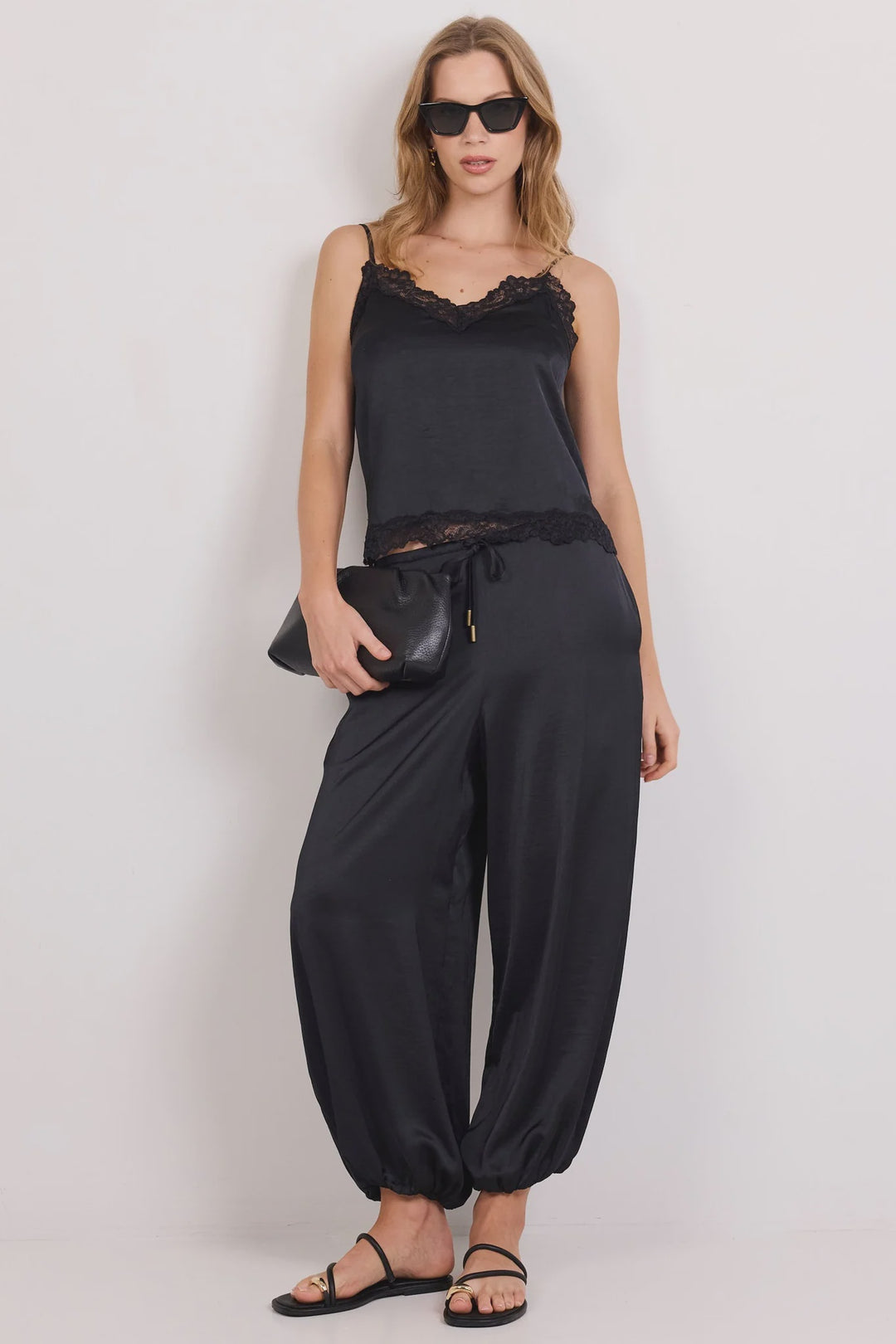 Fluidity Black Satin Balloon Pull On Pants
